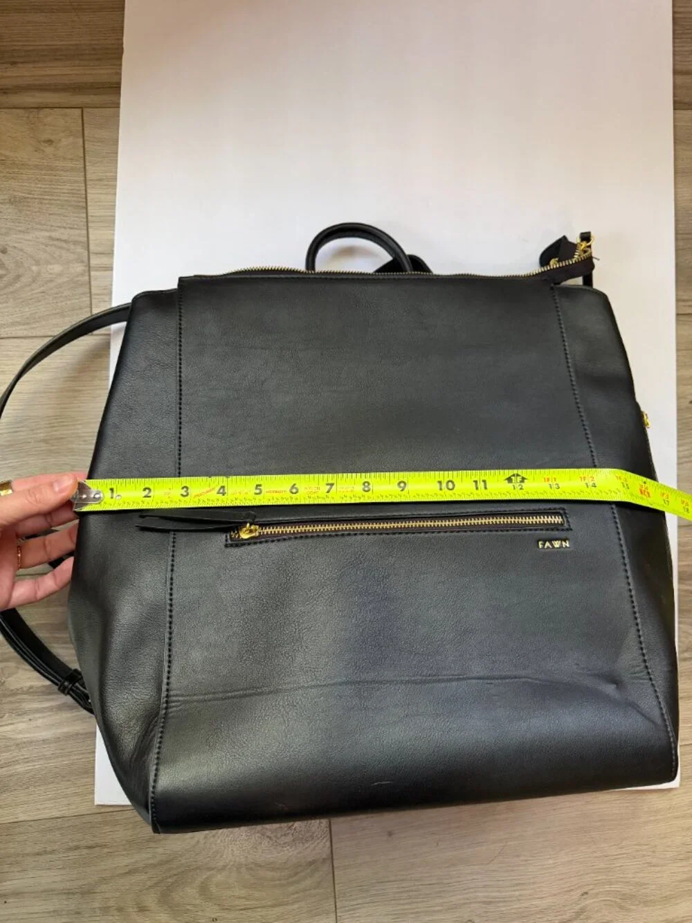 Fawn Design Square Black Faux Leather Diaper Bag